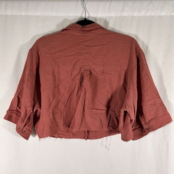 New Gentle Fawn Cole Blouse Women's Medium Red Cropped Short Sleeve Button Up - Picture 9 of 11